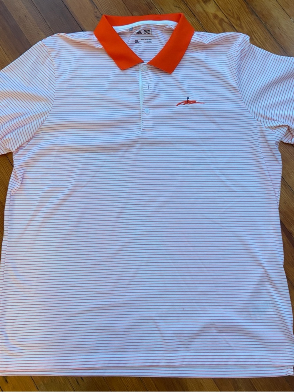 Adidas Men’s Orange and White Polo Golf Shirt with Orange Collar - size XL